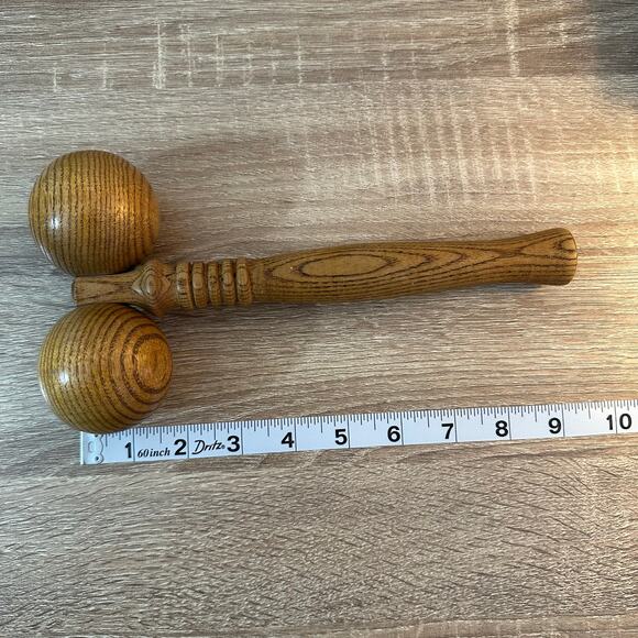 Vintage Wooden Massager Roller 2 Rolling Balls 9" Handle Health Circulation Tool - Picture 2 of 4